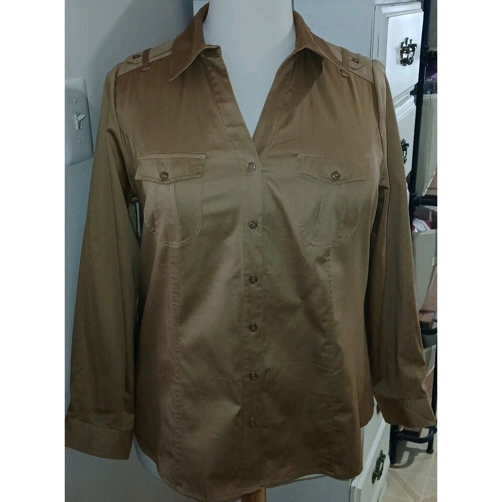 NWT LANE BRYANT Womens 18 Career Office Crisp Button Stretch Gold Top Blouse - Picture 2 of 9
